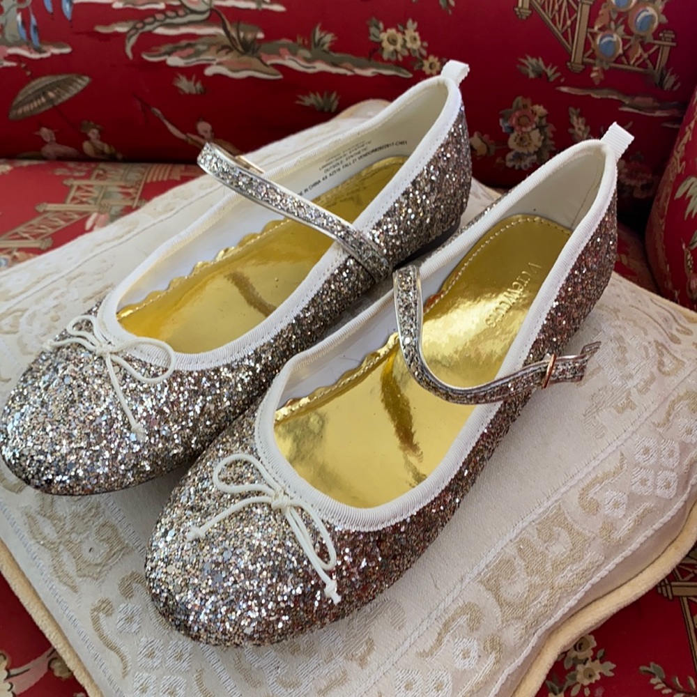 J Crew Gold Glitter Ballet Flats, Girls Size 4